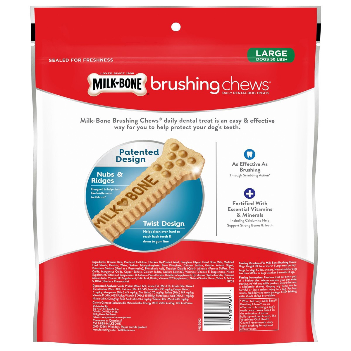 slide 12 of 21, Milk-Bone Brushing Chews Daily Dental Dog Treats, Large, 33.7 Oz. Bags, 25 Bones Per Bag, 25 ct