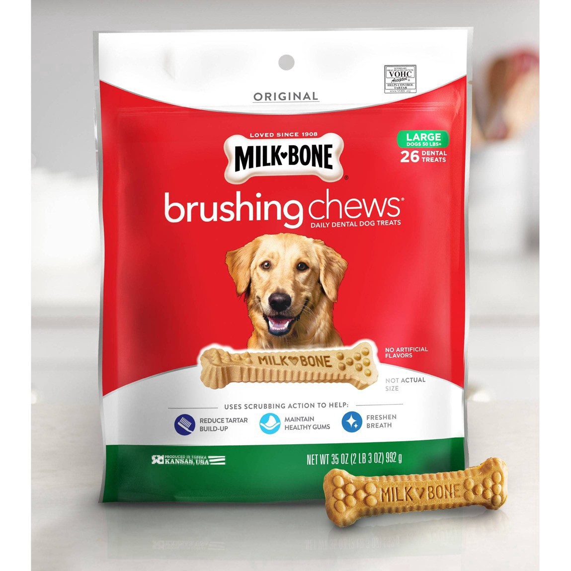 slide 7 of 21, Milk-Bone Brushing Chews Daily Dental Dog Treats, Large, 33.7 Oz. Bags, 25 Bones Per Bag, 25 ct
