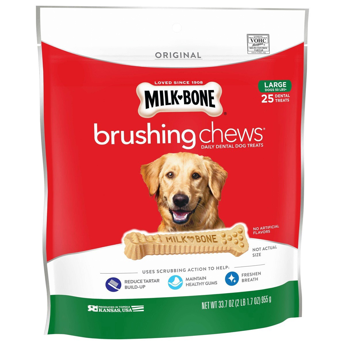 slide 11 of 21, Milk-Bone Brushing Chews Daily Dental Dog Treats, Large, 33.7 Oz. Bags, 25 Bones Per Bag, 25 ct