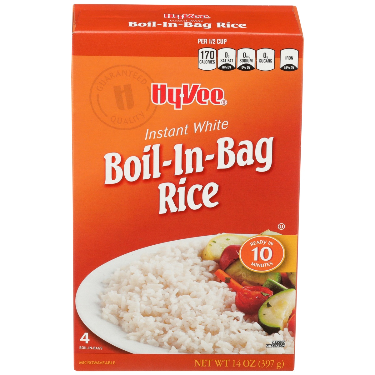 slide 1 of 1, Hy-vee Instant White Boil-in-bag Rice, 4 ct; 14 oz