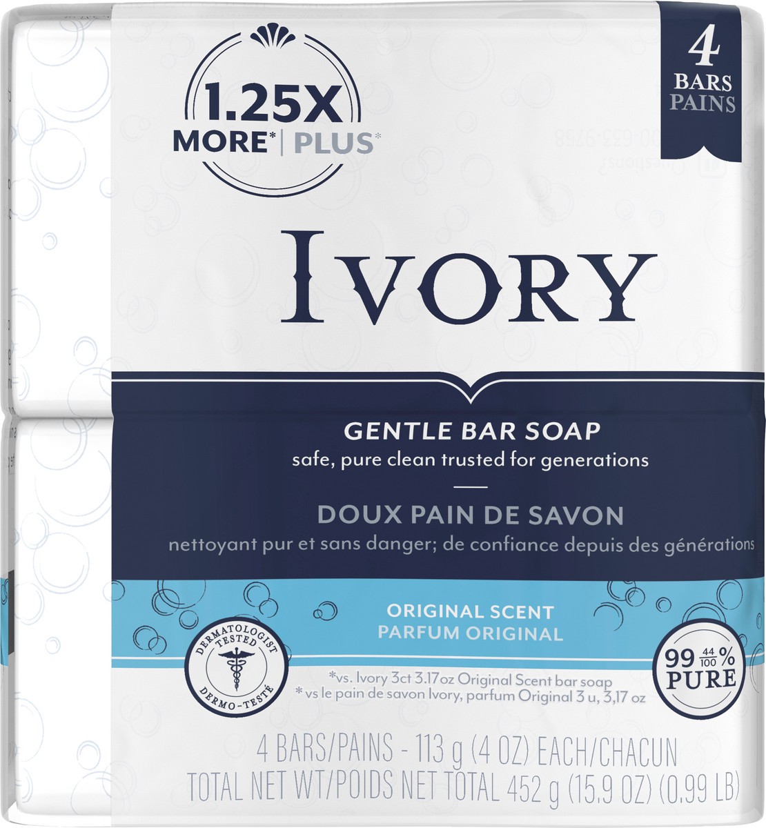 slide 3 of 3, Ivory Gentle Bar Soap Original Scent 4 Oz., 4 Count, 4 ct