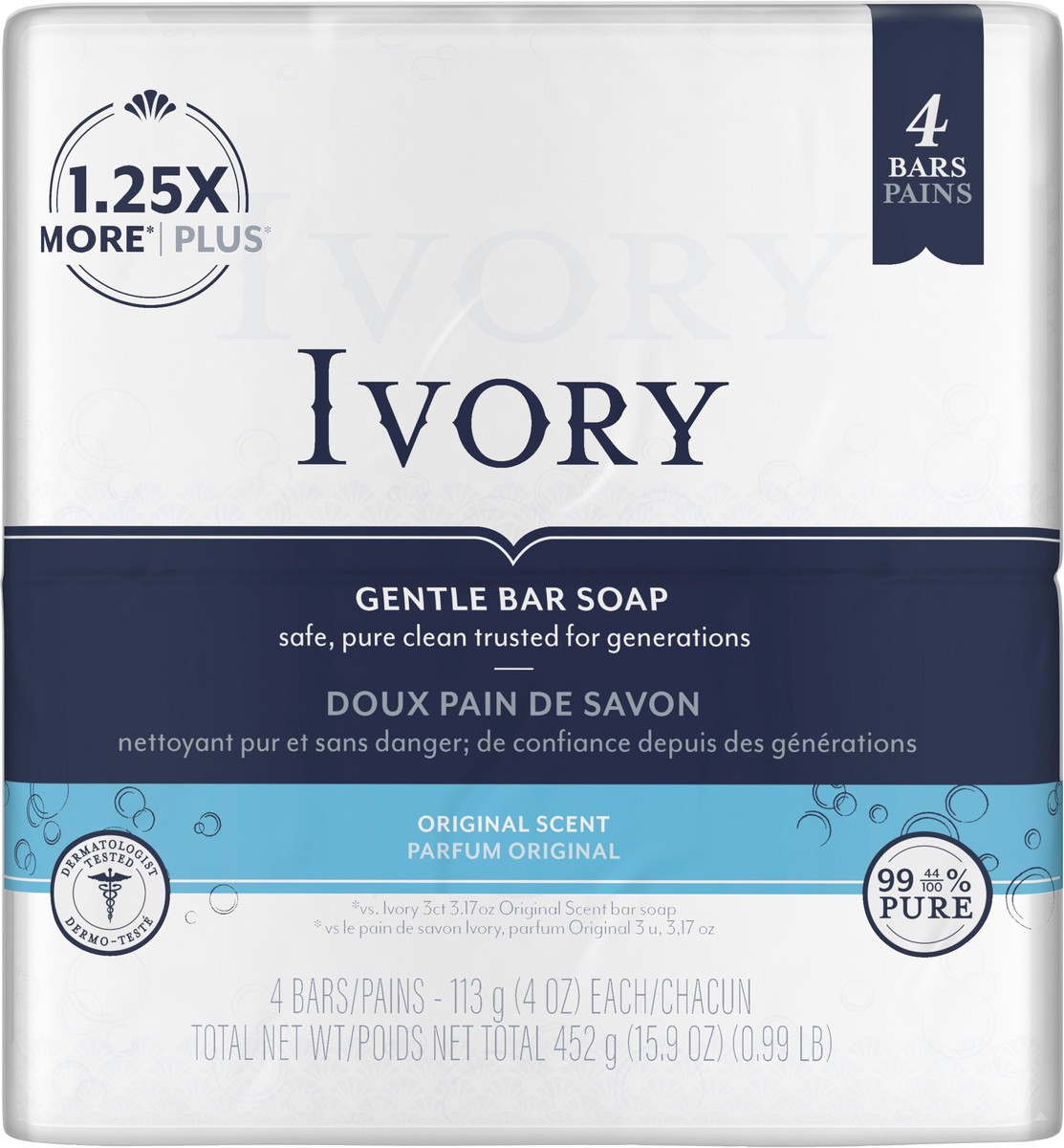 slide 2 of 3, Ivory Gentle Bar Soap Original Scent 4 Oz., 4 Count, 4 ct