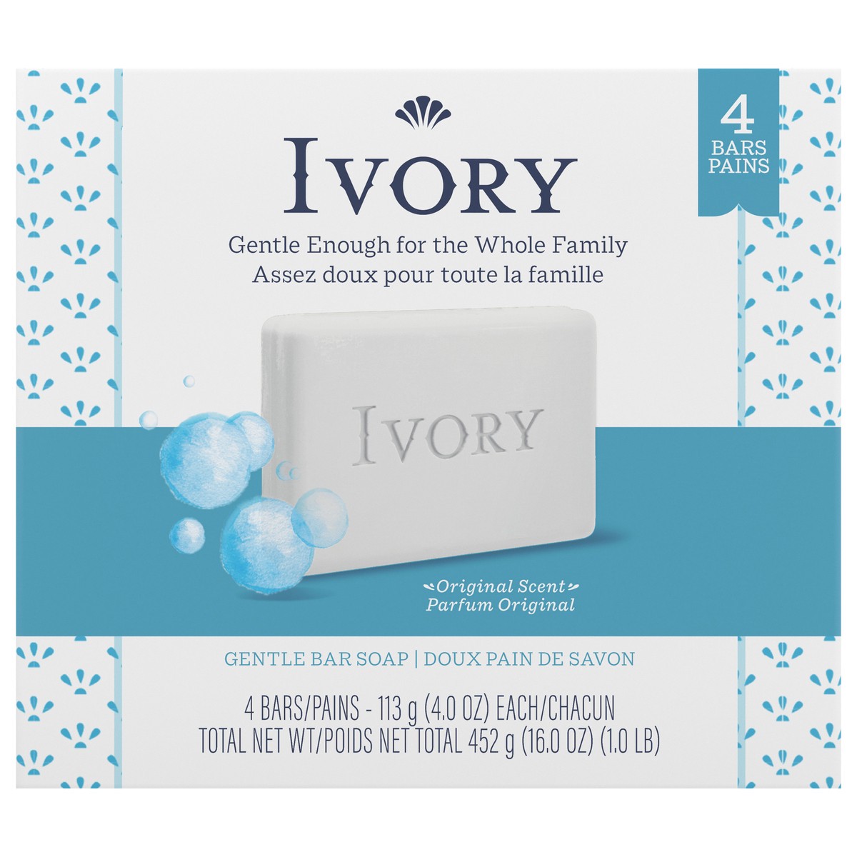 slide 1 of 3, Ivory Gentle Bar Soap Original Scent 4 oz., 4 Count, 4 ct