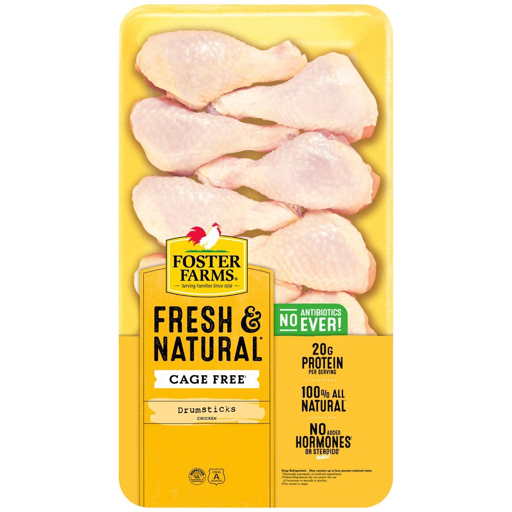 slide 1 of 1, Foster Farms Fresh & Natural Cage Free Chicken Drumsticks, per lb