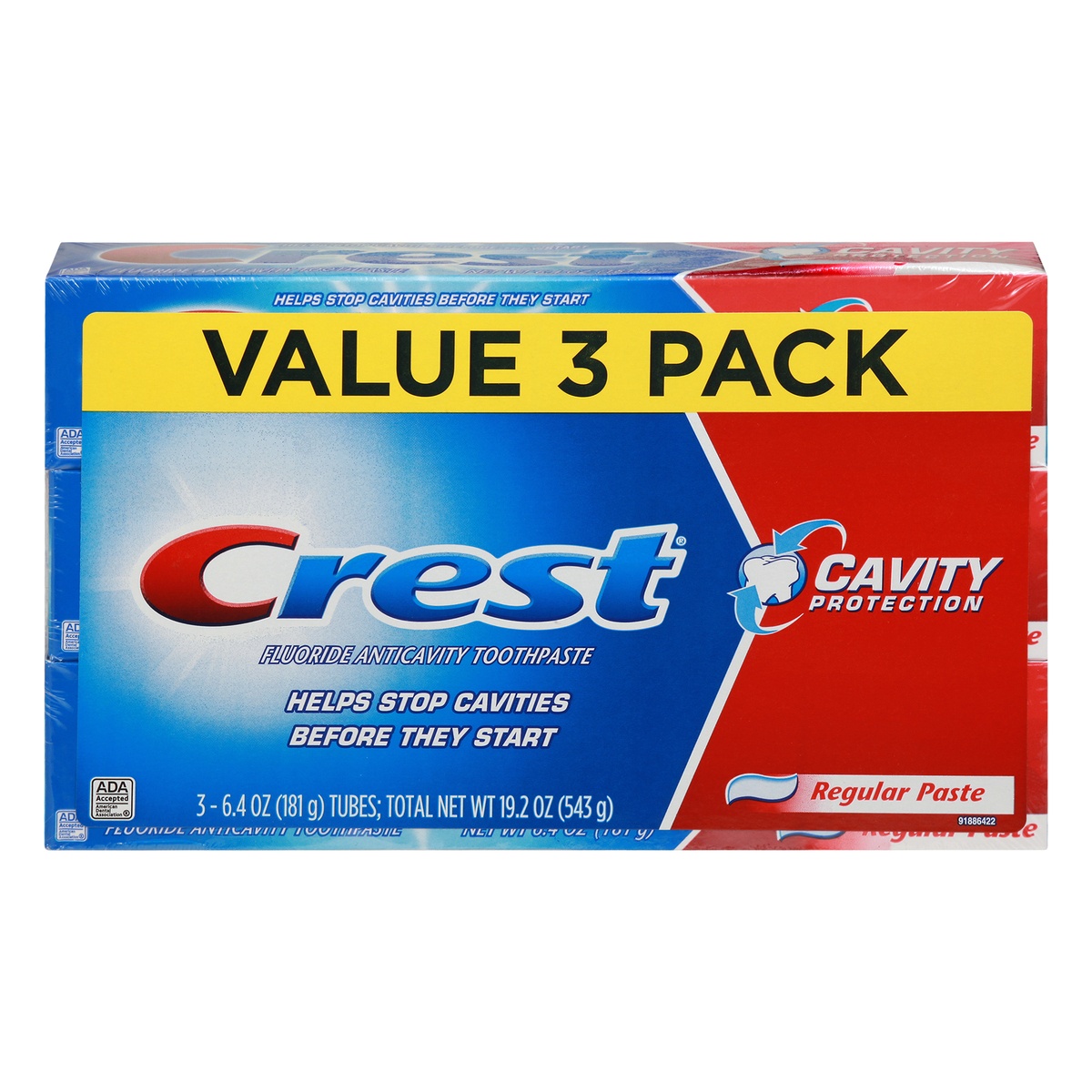 slide 1 of 6, Crest Cavity Protection Regular Paste Fluoride Anticavity Toothpaste, 3 ct; 6.4 oz