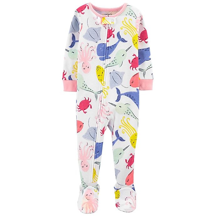 slide 1 of 1, Carter's Whales 100% Snug Fit Cotton Footie PJs - Pink, 1 ct; 12 M