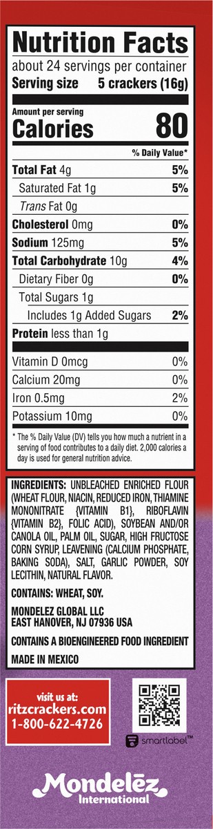 slide 7 of 9, RITZ Garlic Butter Crackers, Snacks for Kids and Adults, Lunch Snacks, 13.7 oz, 13.7 oz
