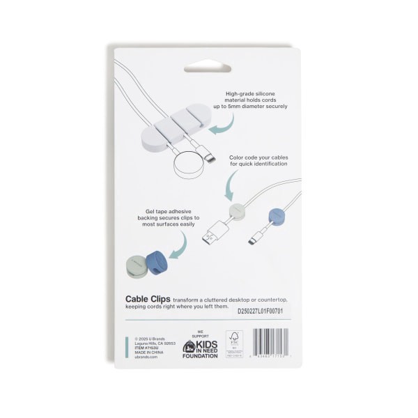 slide 5 of 6, U Brands® Adhesive Cord Organizer Clips, Multicolor, Set Of 4 Clips, 1 ct