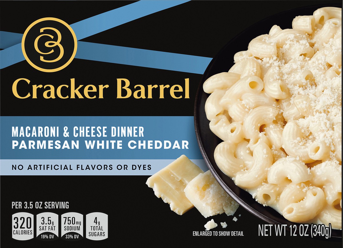 slide 3 of 14, Cracker Barrel Parmesan White Cheddar Macaroni and Cheese Dinner, 12 oz Box, 12 oz