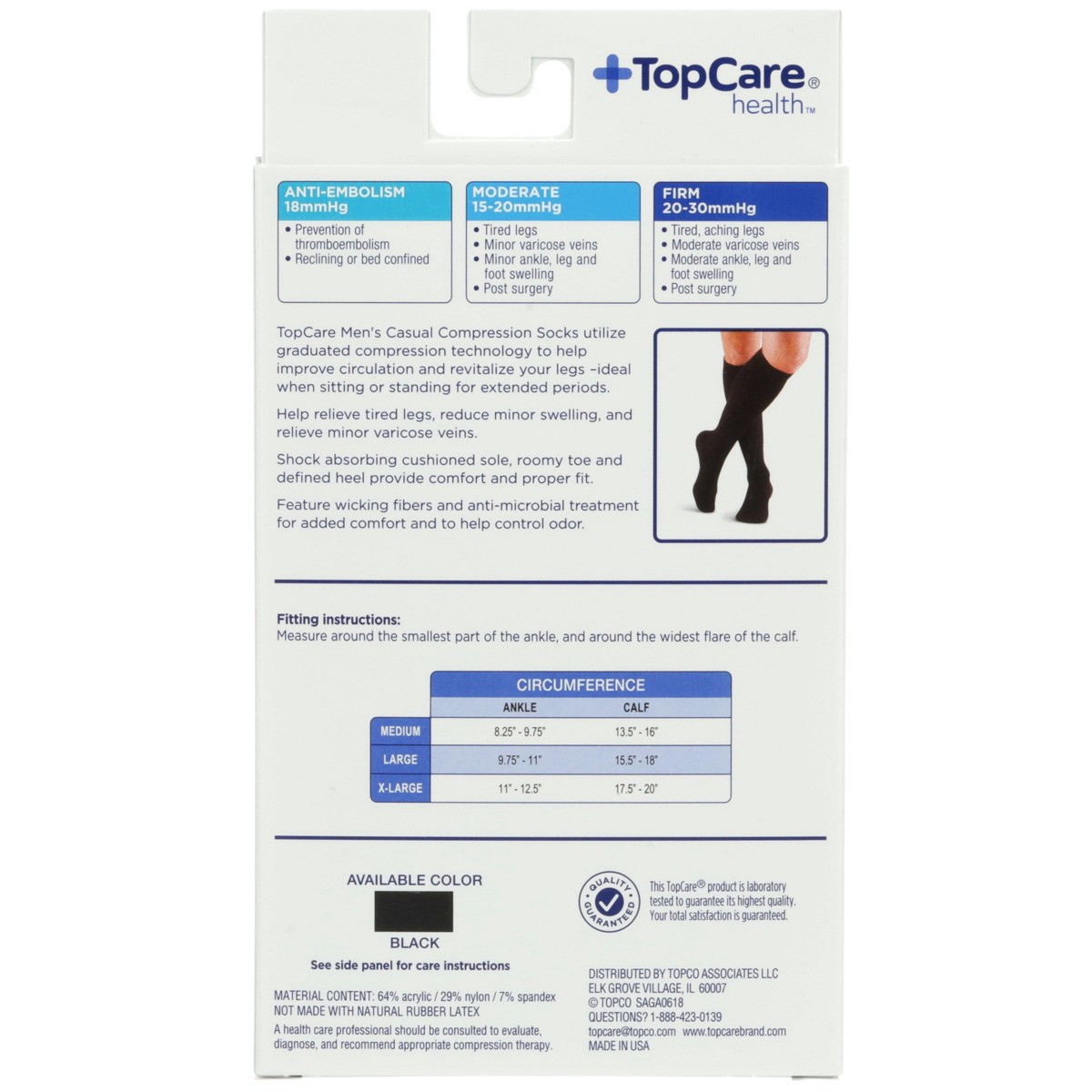 slide 2 of 8, TopCare Topcare Health Men X-Large Casual Compression Socks Knee High, Black Ribbed Patern, 1 pair