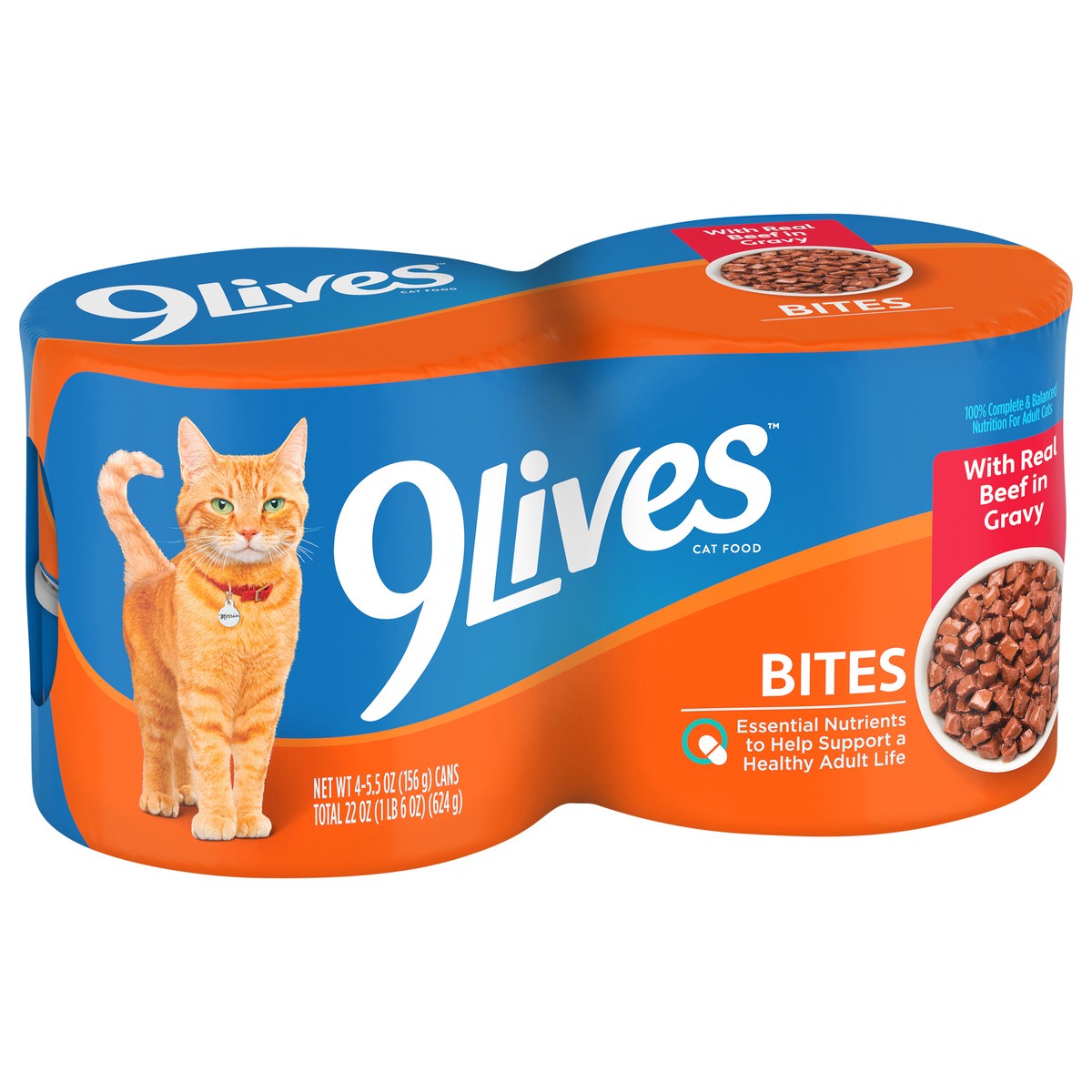 slide 6 of 15, 9 Lives Bites Real Beef In, 22 oz