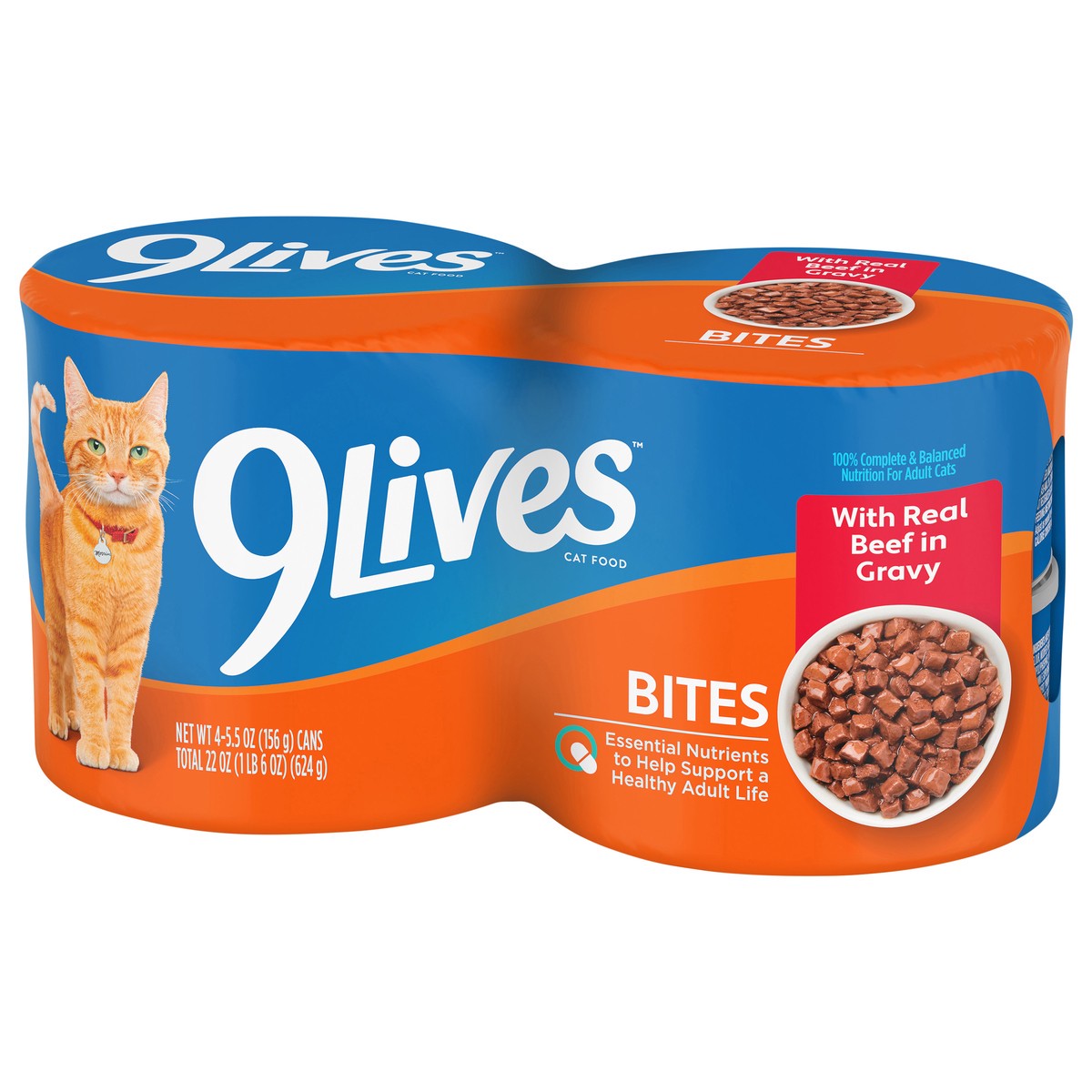 slide 9 of 15, 9 Lives Bites Real Beef In, 22 oz