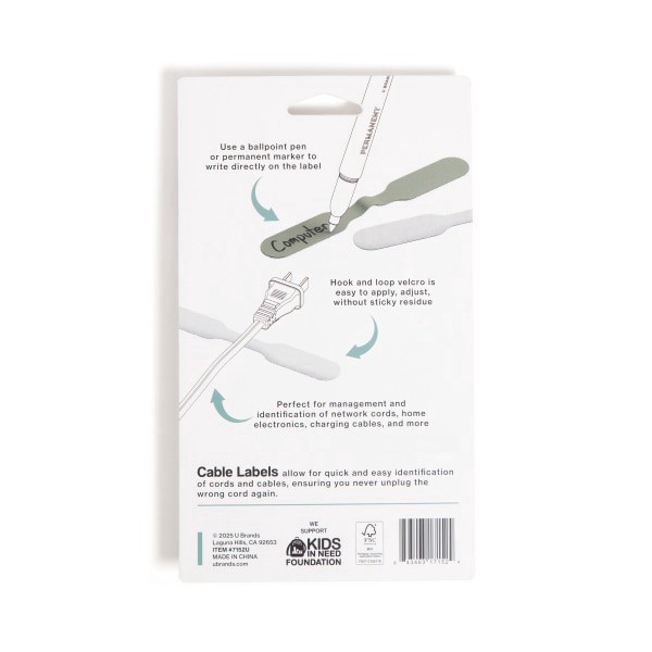 slide 5 of 7, U Brands® Hook-and-Loop Cable Organizer Cord Labels, Multicolor, Set Of 10 Labels, 1 ct