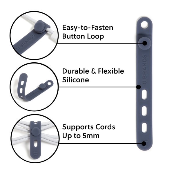 slide 4 of 7, U Brands® Silicone Cord Organizer Bands, Assorted, Set Of 6 Bands, 1 ct