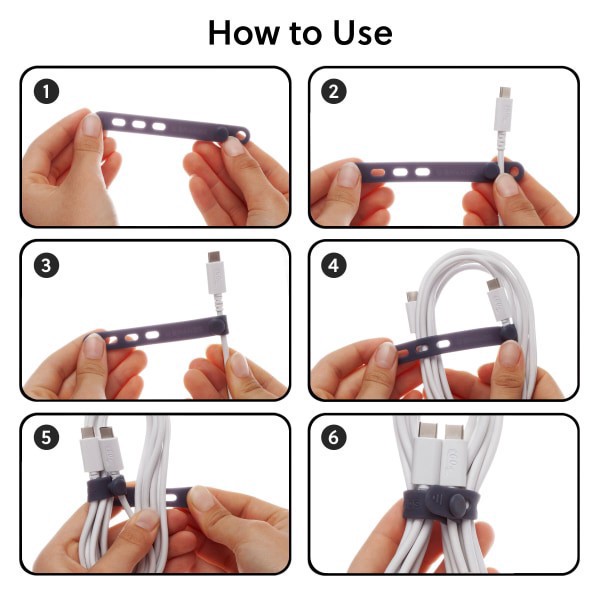 slide 5 of 7, U Brands® Silicone Cord Organizer Bands, Assorted, Set Of 6 Bands, 1 ct