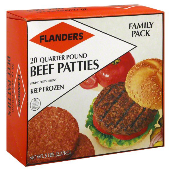 slide 1 of 1, Flanders Quarter Pound Beef Patties, 20 ct