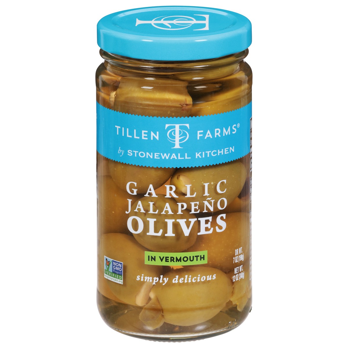 slide 1 of 13, Tillen Farms Garlic Jalapeno Olives in Vermouth 12 oz, 12 oz