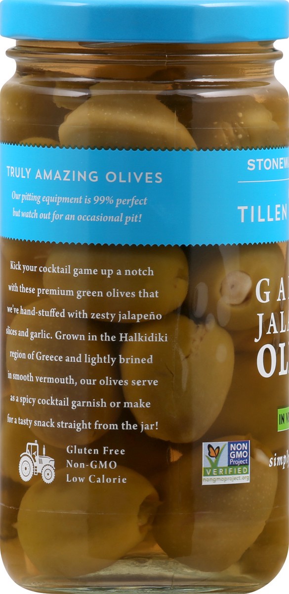 slide 13 of 13, Tillen Farms Garlic Jalapeno Olives in Vermouth 12 oz, 12 oz