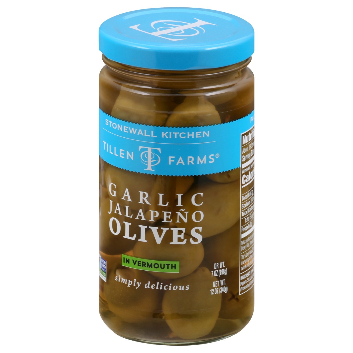 slide 2 of 13, Tillen Farms Garlic Jalapeno Olives in Vermouth 12 oz, 12 oz