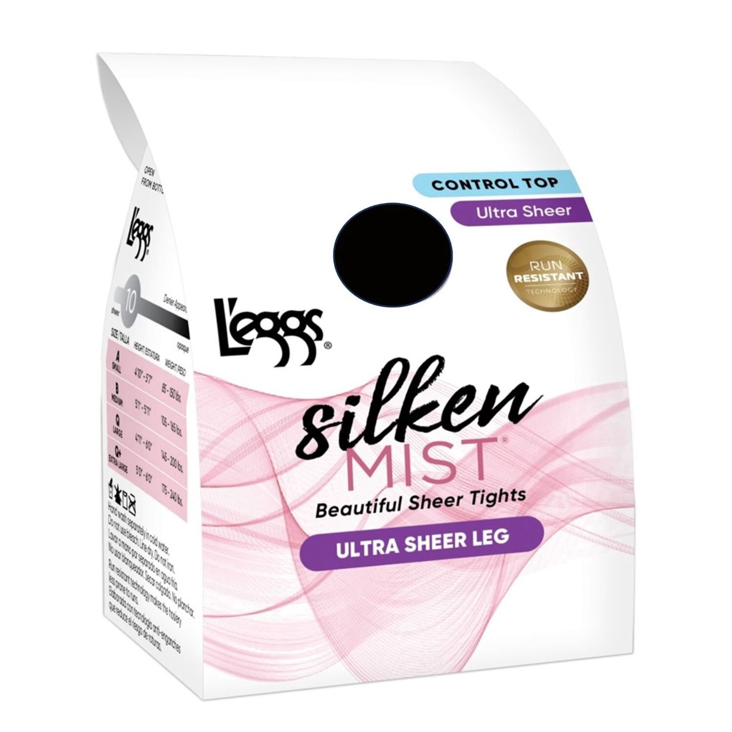 slide 1 of 3, L'eggs Silken Mist Ultra Sheer Tights With Run Resist, Jet Black, Size A (Small), 1 ct
