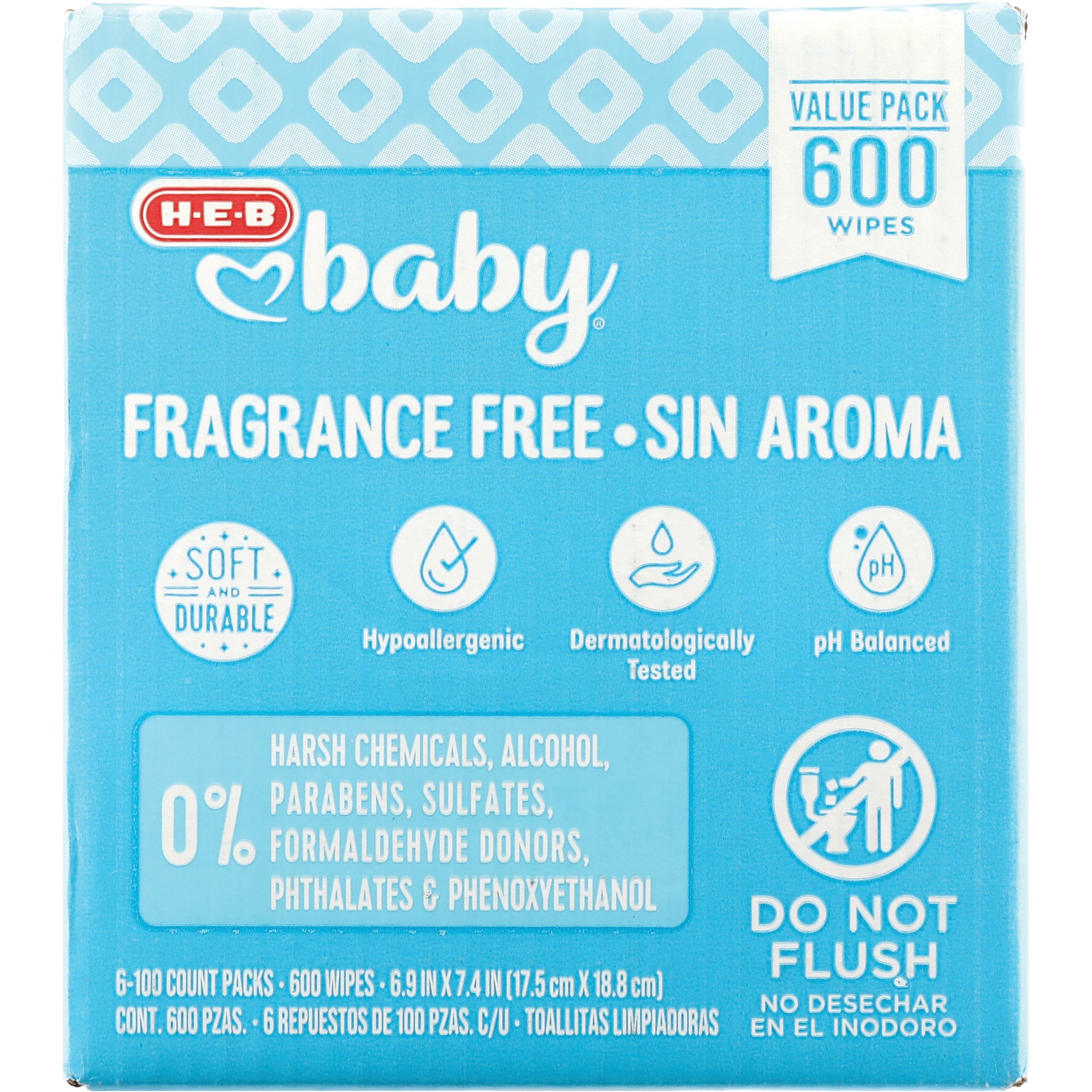 slide 1 of 1, H-E-B Baby Wipes - Fragrance Free, Texas-Size Pack, 600 ct