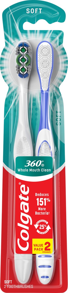 slide 6 of 7, Colgate 360 Whole Mouth Clean Soft toothburhs for adults, 2pk, 2 ct