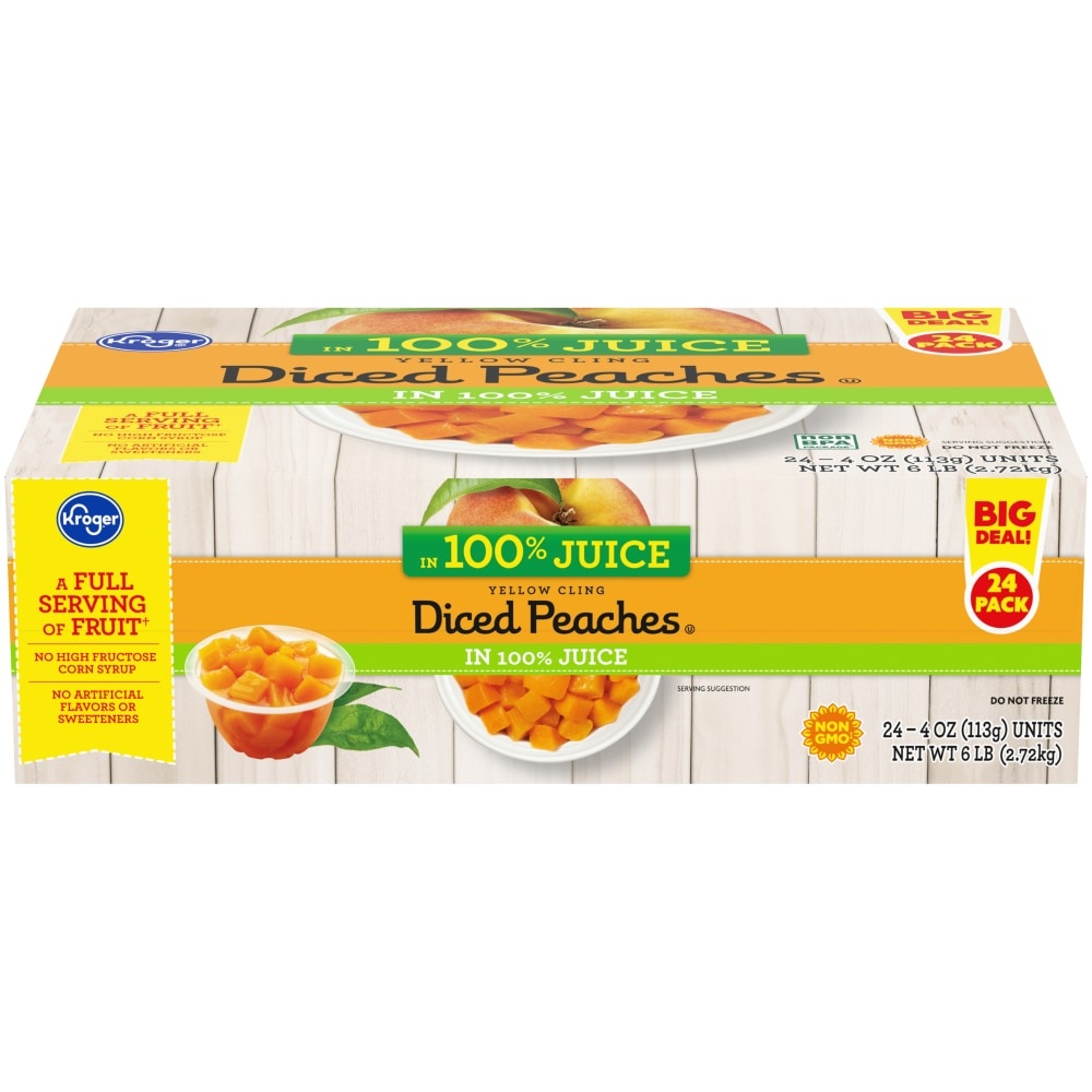 slide 1 of 1, Kroger Yellow Cling Diced Peaches In Juice 24 Count, 6 lb