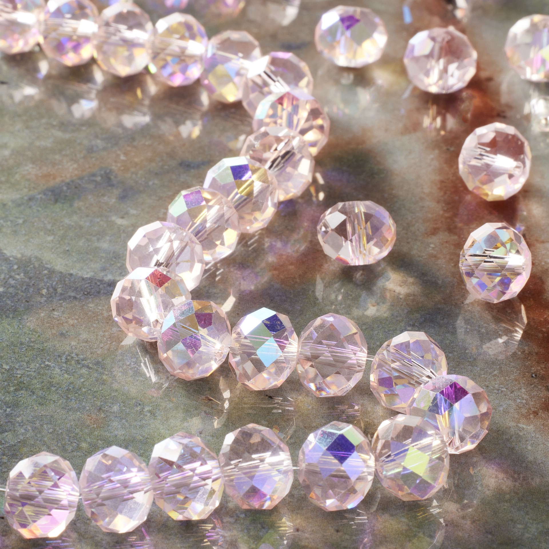 slide 3 of 3, Aurora Borealis Pink Glass Faceted Rondelle Beads, 10mm By Bead Landing, 10mm