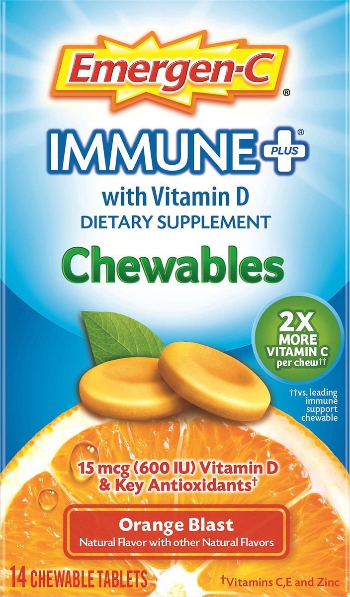 slide 4 of 7, Emergen-C Immune Plus with Vitamin D Tablets Orange Blast Chewables 14 ea, 14 ct