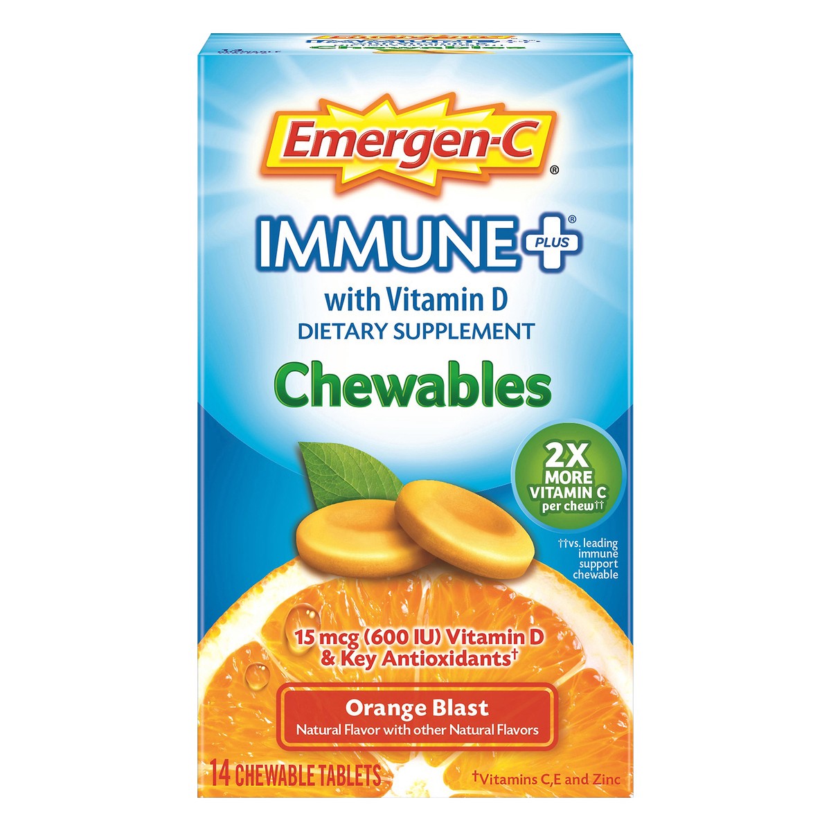 slide 1 of 7, Emergen-C Immune Plus with Vitamin D Tablets Orange Blast Chewables 14 ea, 14 ct