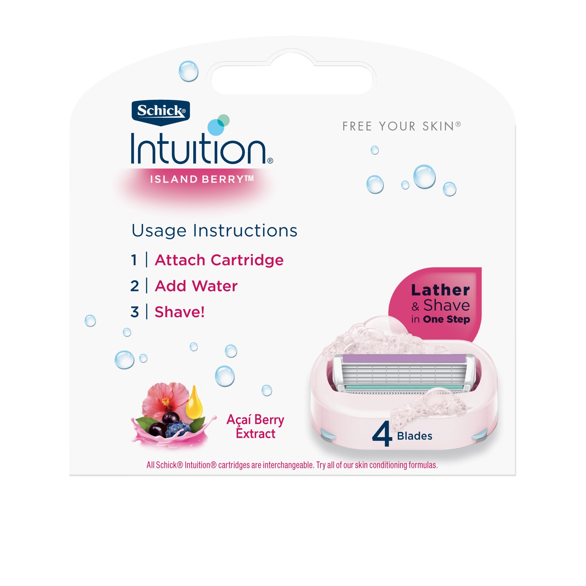 slide 3 of 8, Schick Intuition Island Berry Women's Refill Razor Blades, 6ct, 6 ct