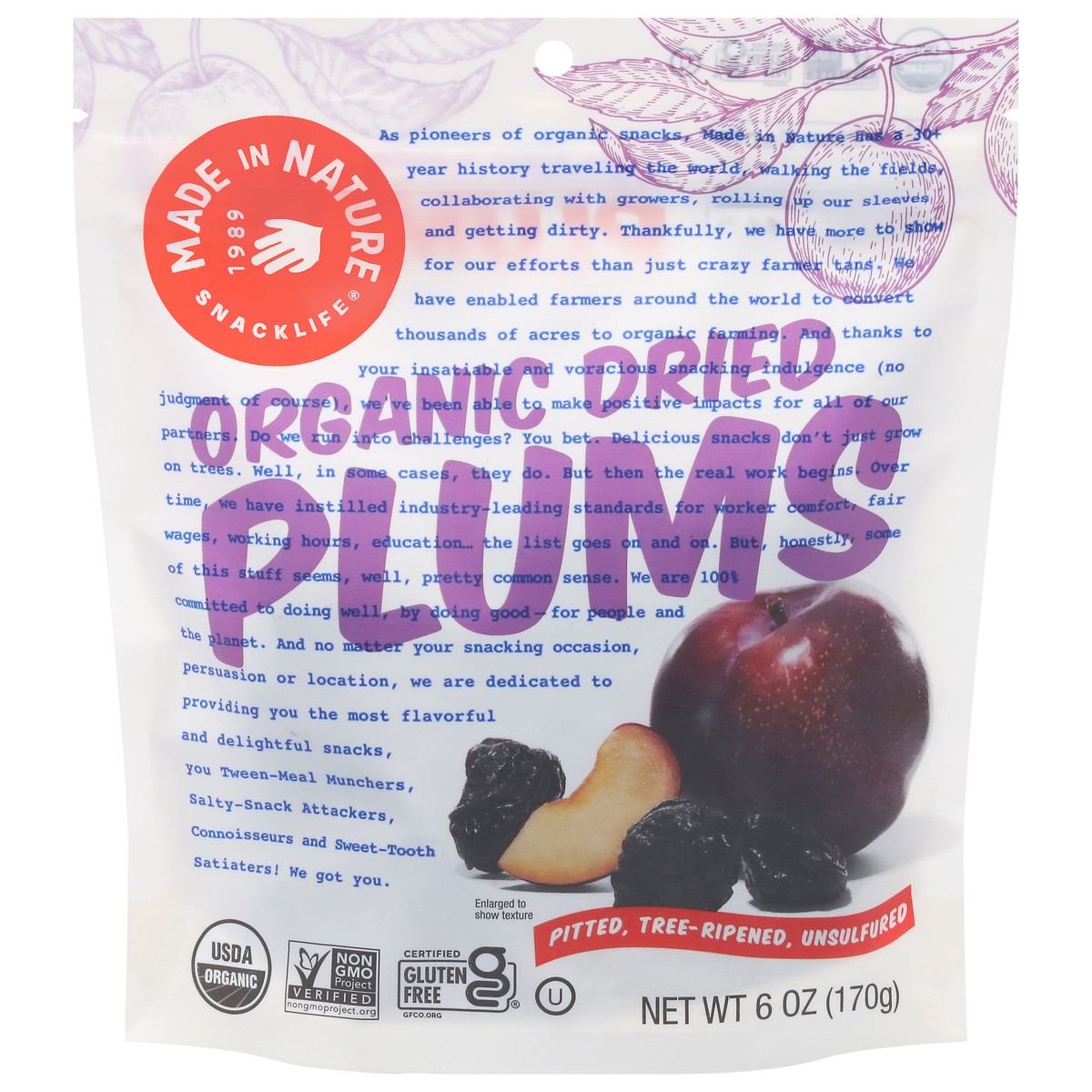 slide 1 of 1, Made in Nature Snacklife Dried Organic Plums 6 oz, 6 oz