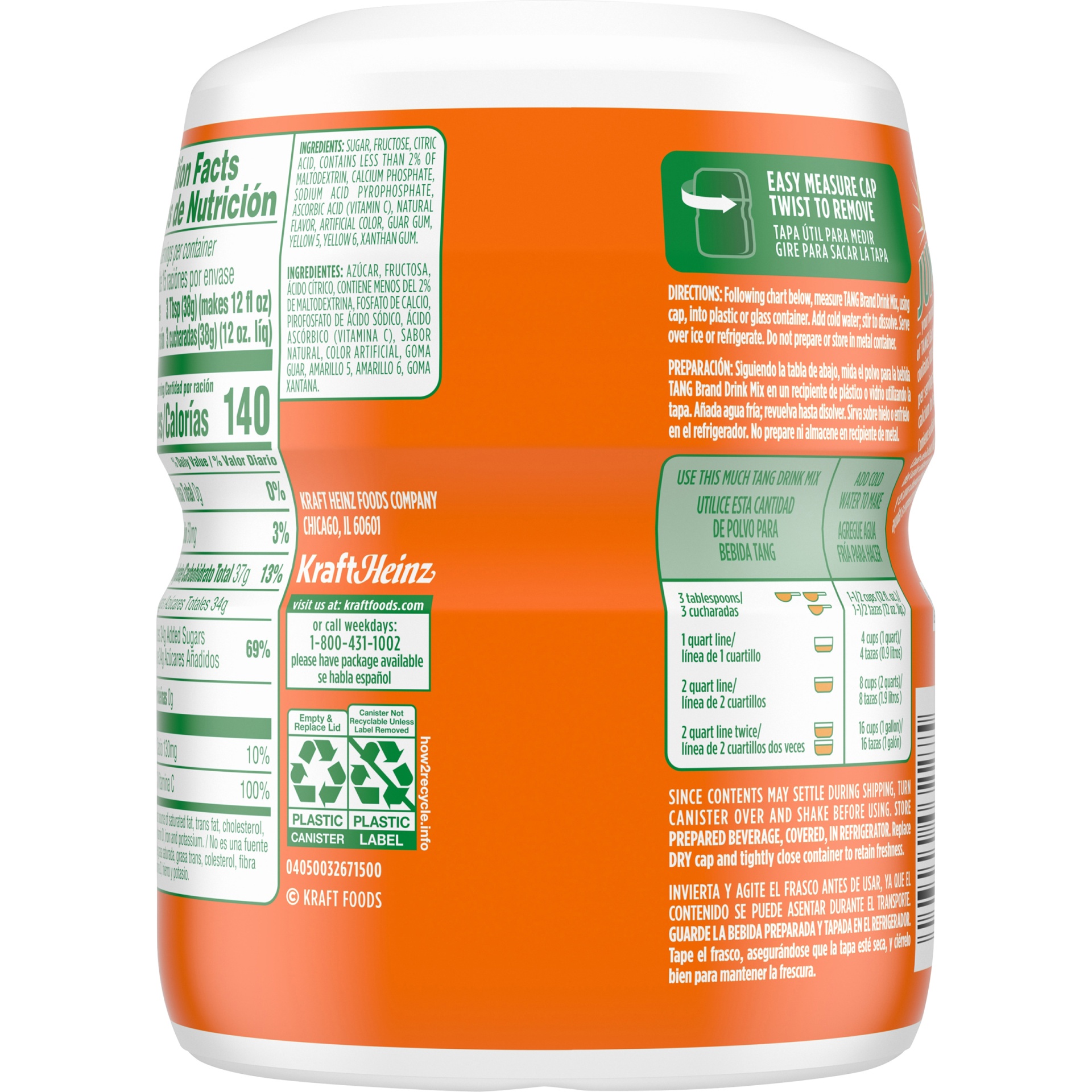 slide 8 of 10, Tang Orange Naturally Flavored Powdered Soft Drink Mix, 20 oz