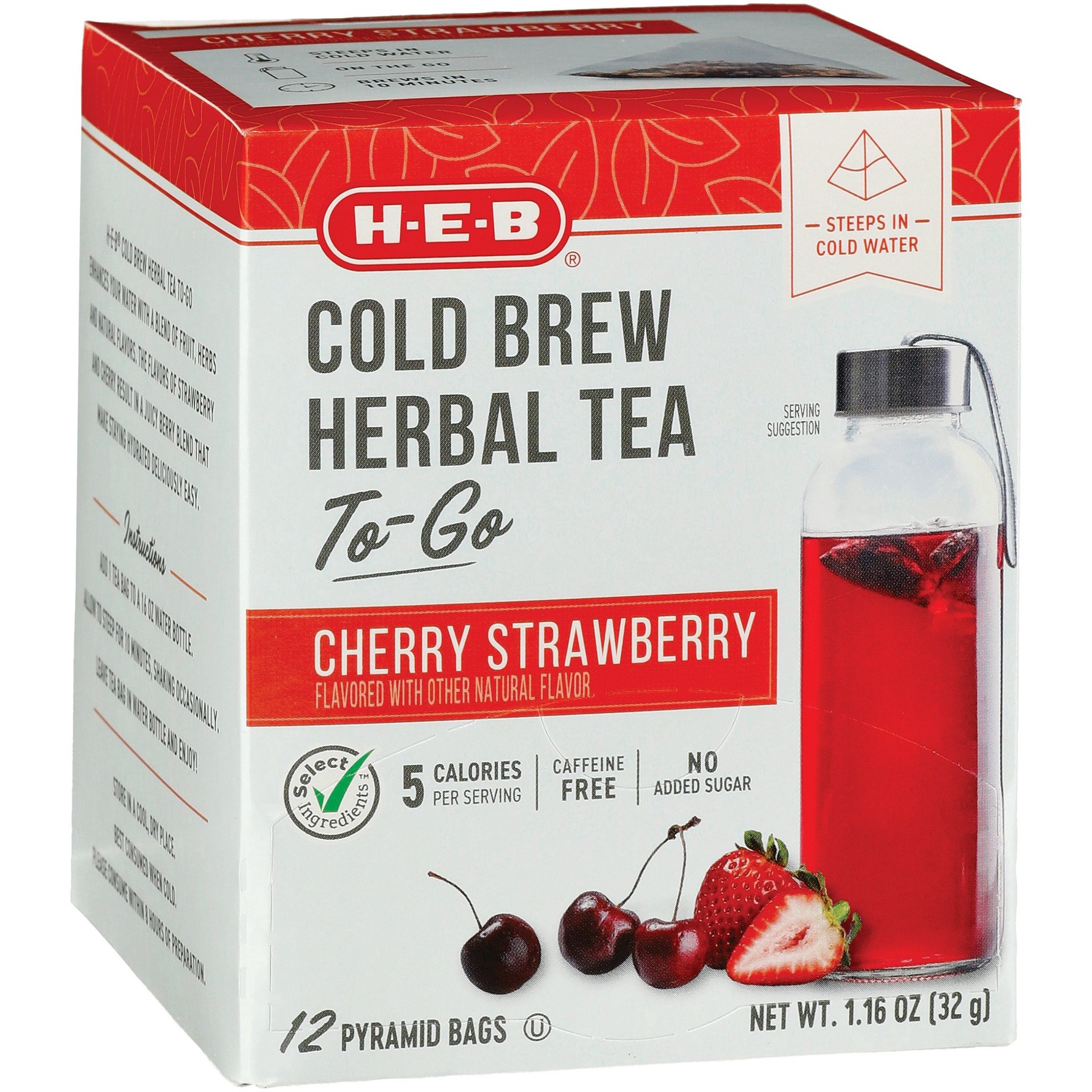 slide 1 of 1, H-E-B Select IngredientsCherry Strawberry Cold Brew Herbal Tea Bags - 12 ct, 12 ct