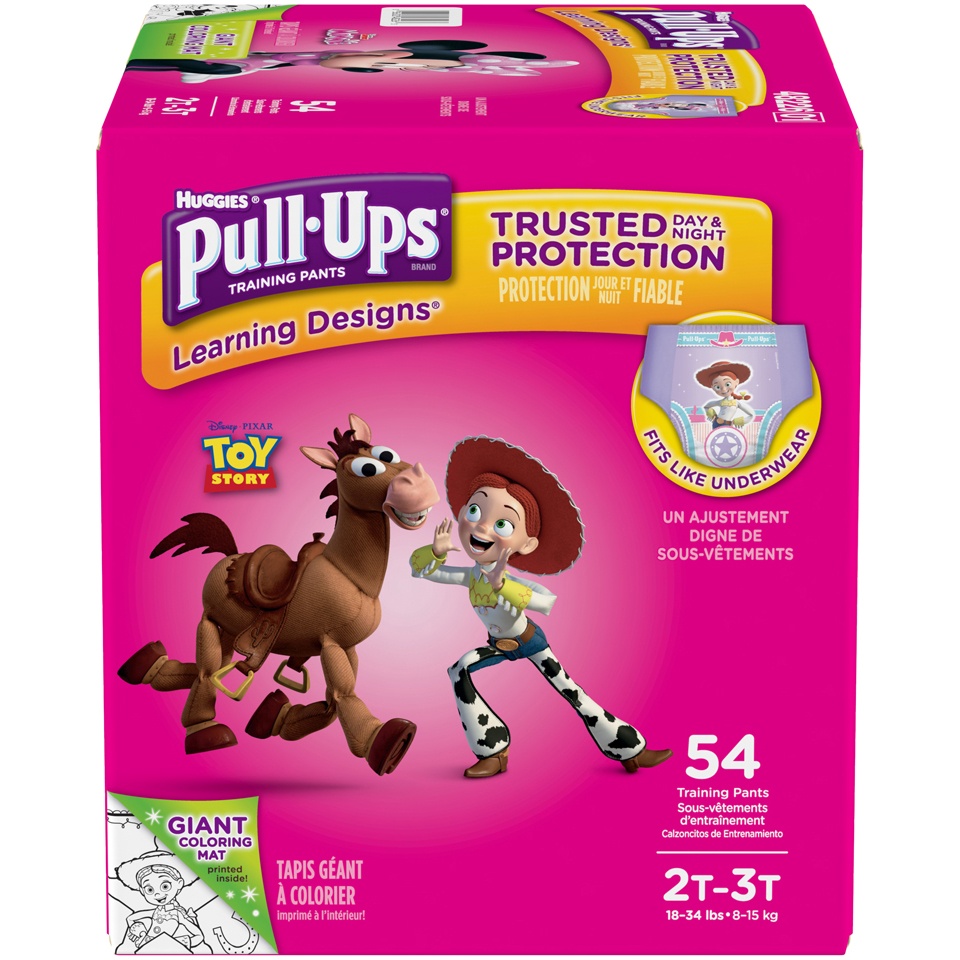 slide 1 of 3, Huggies Pull-Ups Learning Designs Day Or Night Protection Training Pants For Girls 2T-3T (18-34 Lb), 54 ct