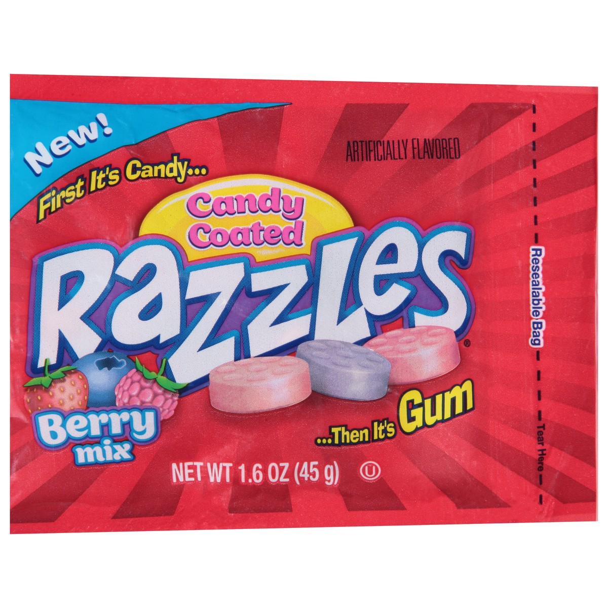 slide 8 of 9, Razzles Candy Coated Berry Mix Gum 1.6 oz, 1.6 oz