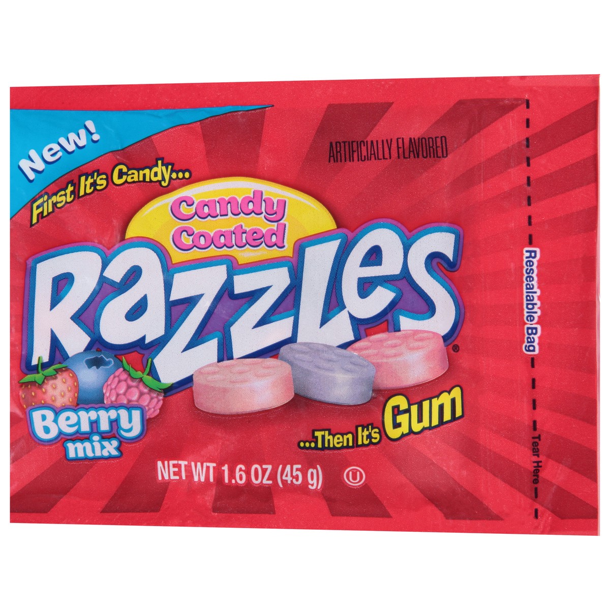 slide 3 of 9, Razzles Candy Coated Berry Mix Gum 1.6 oz, 1.6 oz