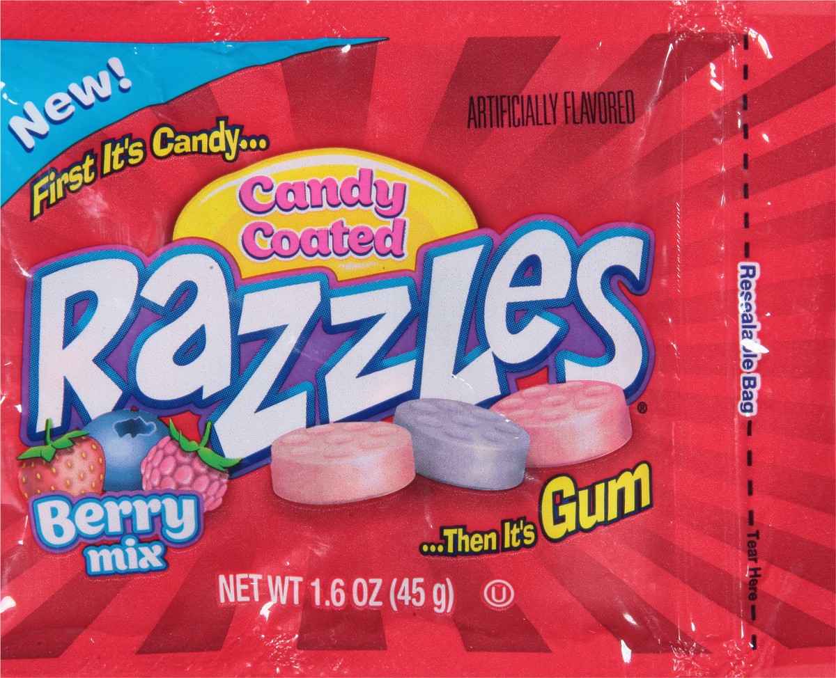 slide 2 of 9, Razzles Candy Coated Berry Mix Gum 1.6 oz, 1.6 oz