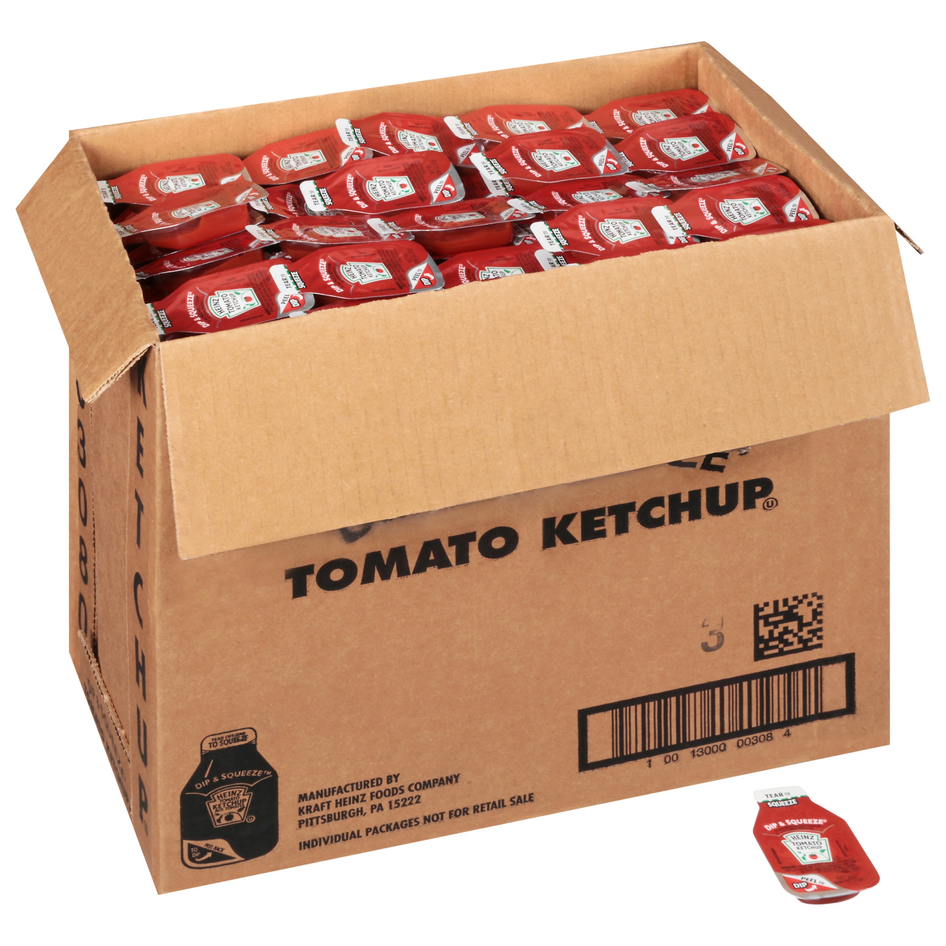 slide 1 of 1, Heinz Ketchup Dip & Squeeze Single Serve Packet, 27 gr., 500 per case, 500 ct