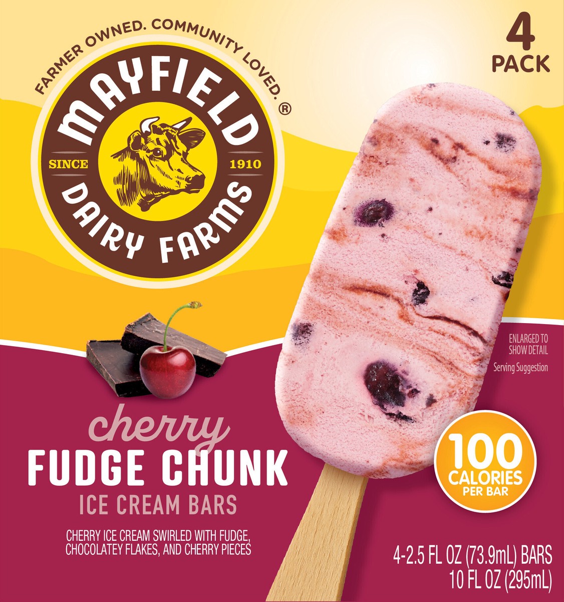 slide 8 of 13, Mayfield Dairy Farms Mayfield Cherry Fudge Chunk Ice Cream Bars, 4 ct