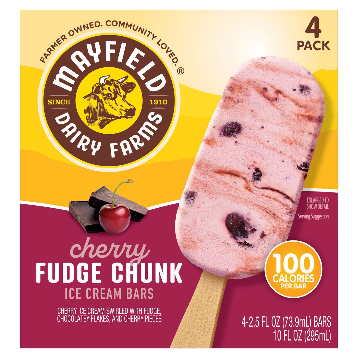 slide 1 of 13, Mayfield Dairy Farms Mayfield Cherry Fudge Chunk Ice Cream Bars, 4 ct