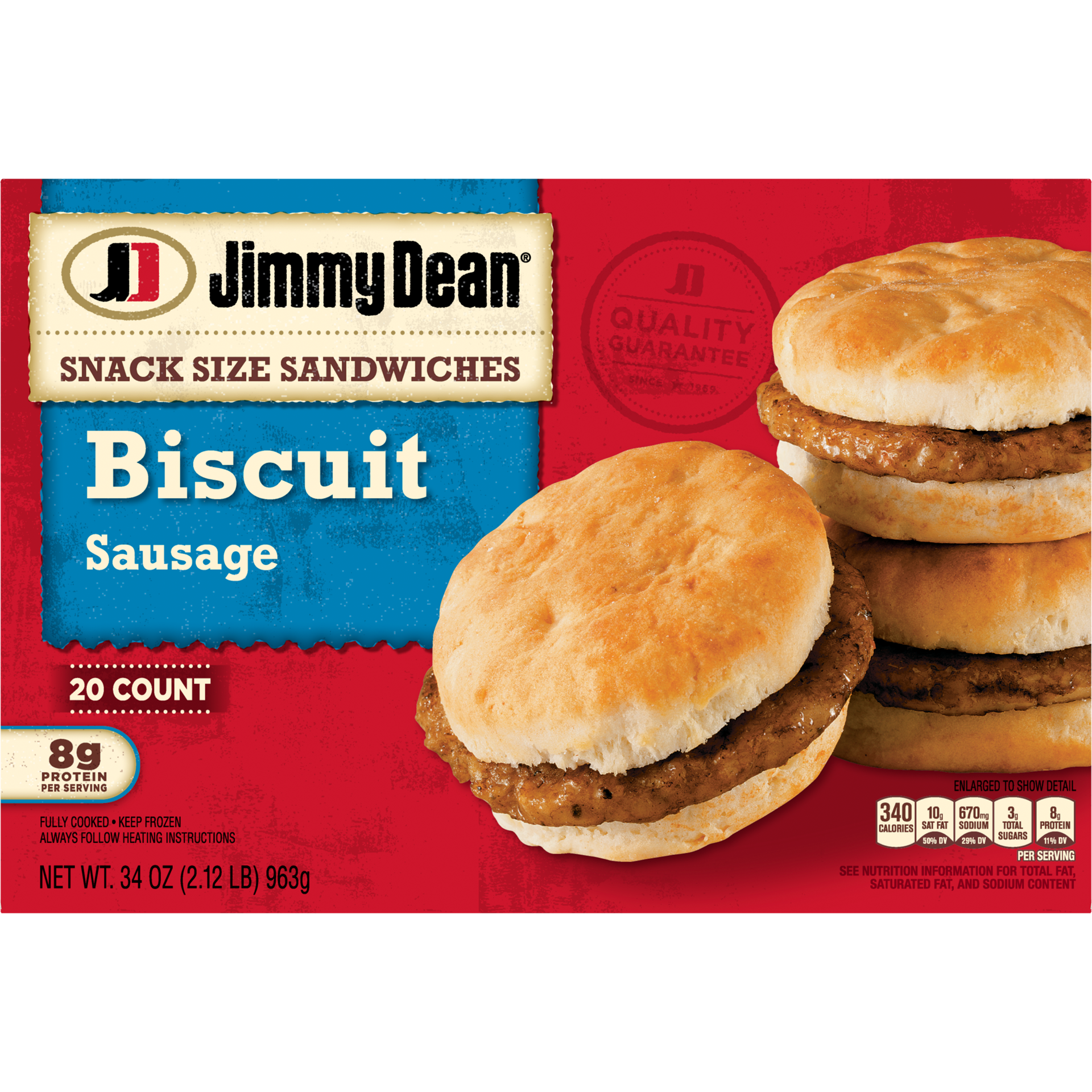 slide 3 of 10, Jimmy Dean Snack Size Biscuit Breakfast Sandwiches with Sausage, Frozen, 20 Count, 963.88 g