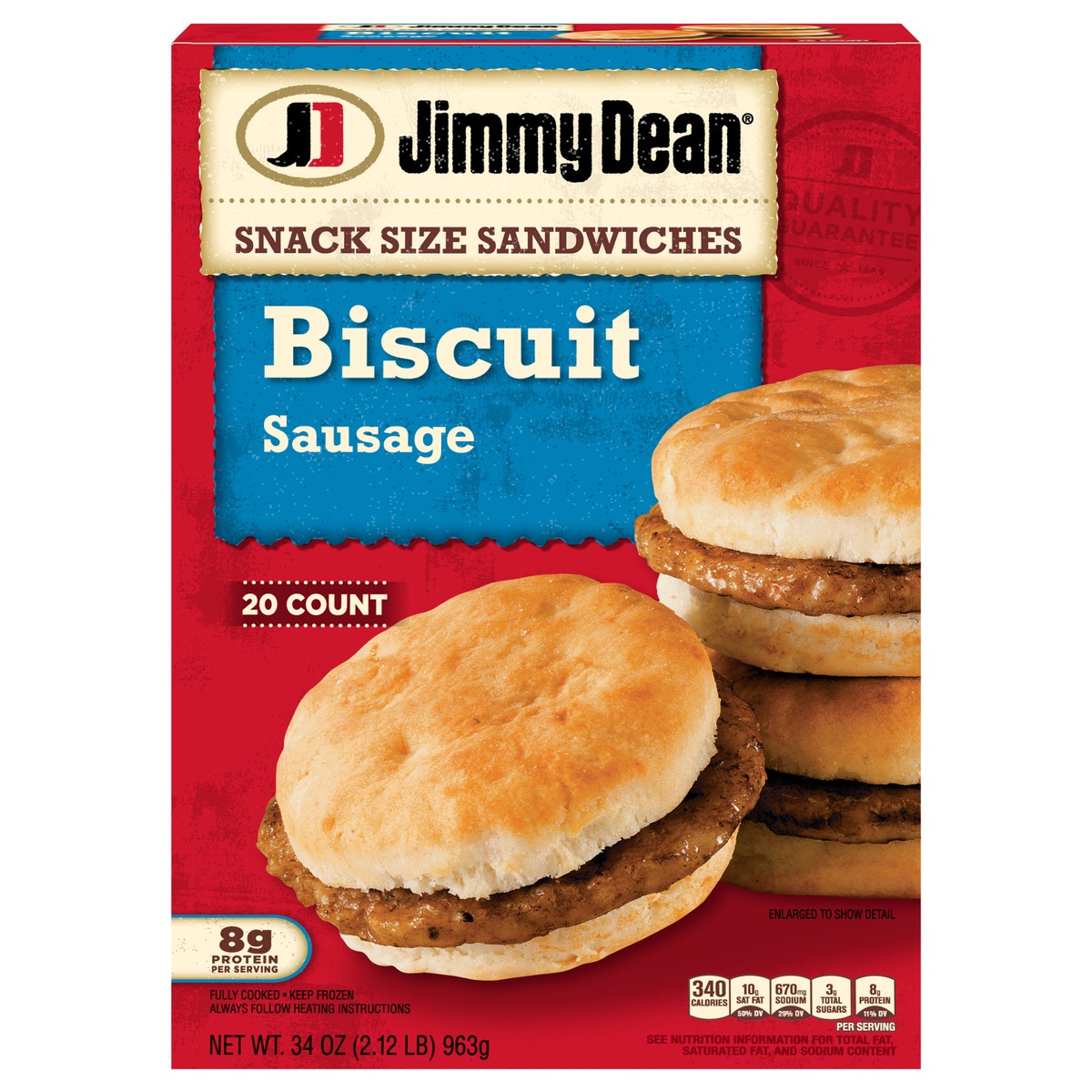 slide 1 of 6, Jimmy Dean Snack Size Biscuit Breakfast Sandwiches with Sausage, Frozen, 20 Count, 963.88 g