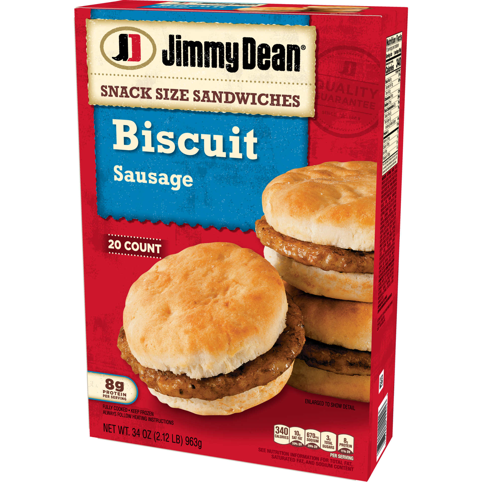 slide 8 of 10, Jimmy Dean Snack Size Biscuit Breakfast Sandwiches with Sausage, Frozen, 20 Count, 963.88 g