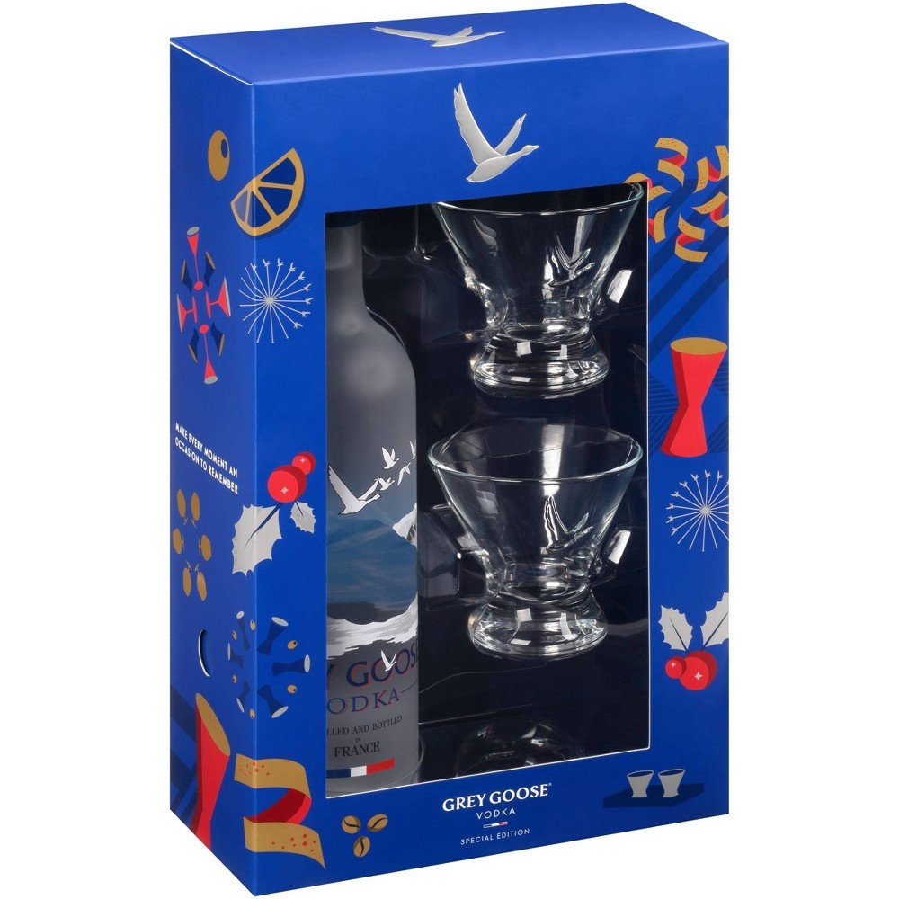 slide 2 of 5, Grey Goose Vodka Holiday Gift Set Bottle with Stemless Martini Glasses, 750 ml