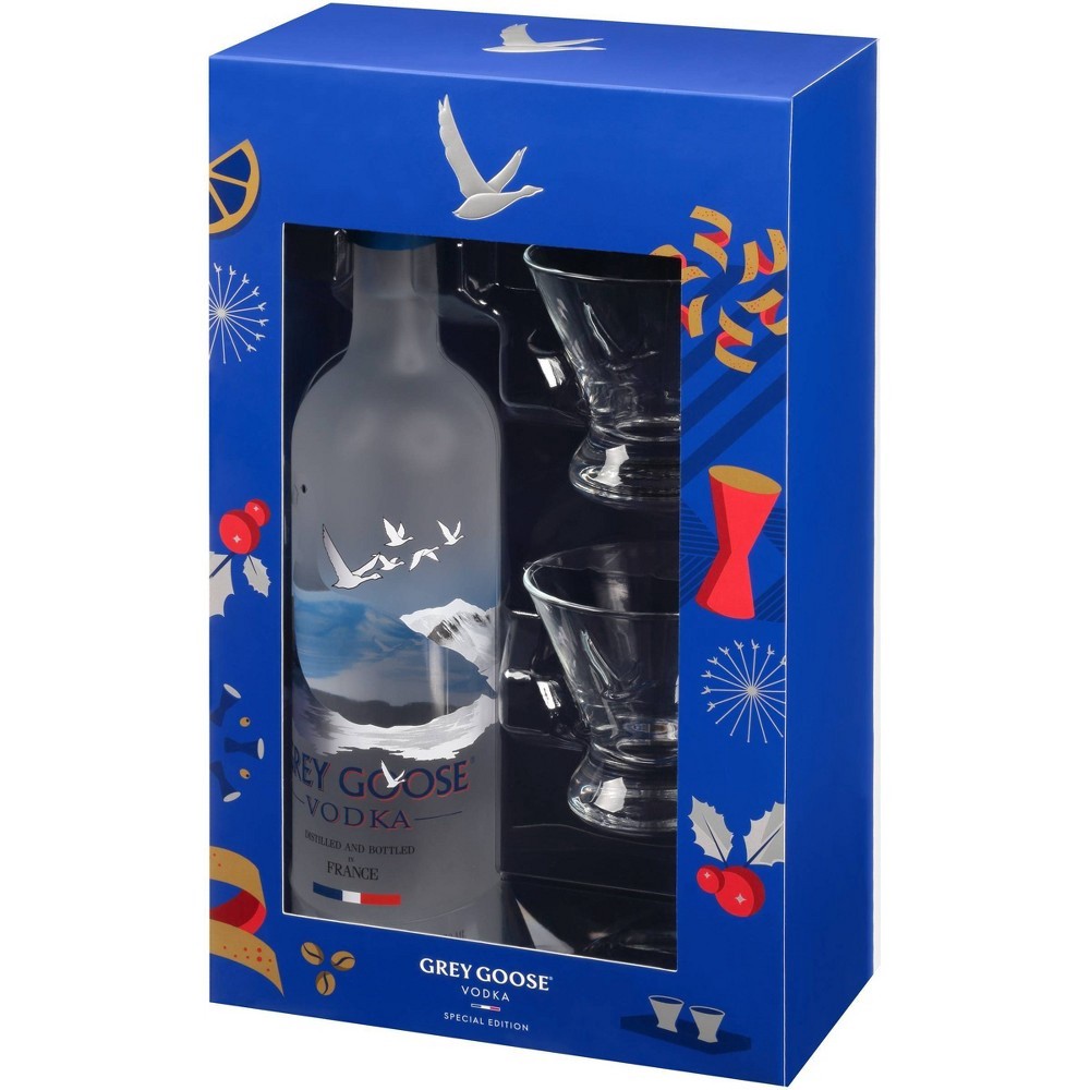 slide 4 of 5, Grey Goose Vodka Holiday Gift Set Bottle with Stemless Martini Glasses, 750 ml