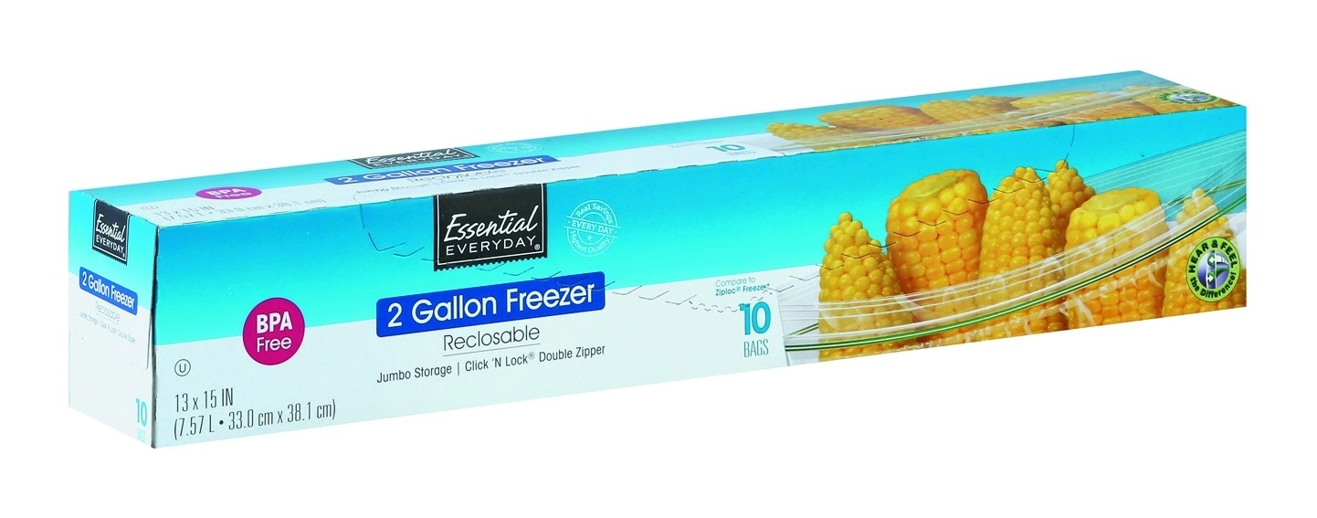 slide 1 of 1, Essential Everyday Gallon Freezer Bags Reclosable, 10 ct