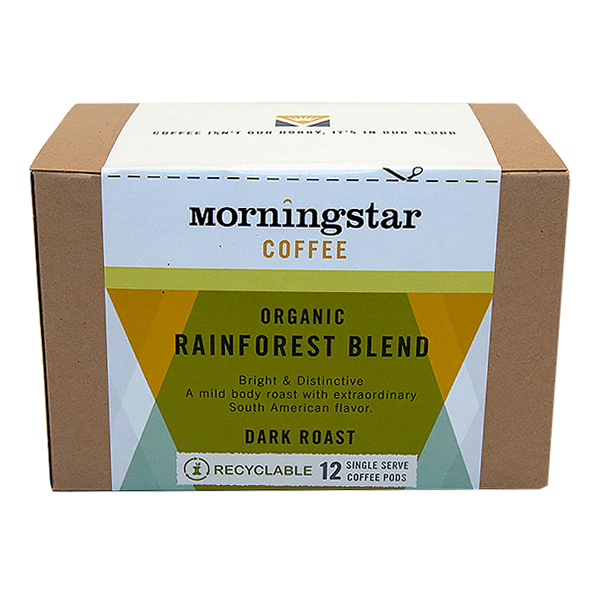 slide 1 of 1, Morningstar Coffee Organic Rainforest Blend Dark Roast Coffee Single Serve Pods - 12 ct, 12 ct