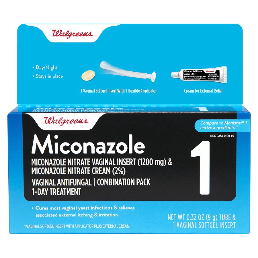 slide 1 of 2, Walgreens Miconazole Nitrate 1-Day Treatment Vaginal Softgel Insert & Cream, 1 ct