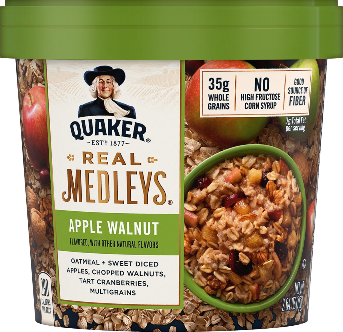 slide 5 of 7, Quaker Real Medleys Apple Walnut Oatmeal Cup, 2.64 oz